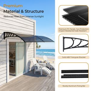 Tettoia 40x80 Pollici per Protezione da UV, Pioggia e Neve, con Scarico Acque e Finestra, per Ingresso Esterno, Porta, Veranda, Patio, Esterni - Product Image 6