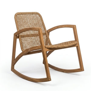 FLEGT Sustainable Teak Wood <b>Rocking</b> <b>Chair</b> Rope Woven Lounge Armchair OEM ODM Custom Outdoor Resort Jepara Factory Direct Supply - Product Image 4