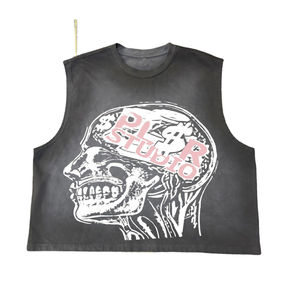 Custom Acid Wash Twill Boxy Fit Sleeveless <b>Shirts</b> Vintage DTG Print 100% Cotton Anti-Wrinkle Breathable Casual Streetwear - Product Image 3