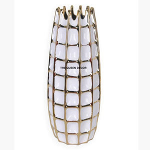Florero de Aluminio Brillante en Color Dorado y Blanco para Decoración de Bodas y Hogar, Florero Metálico de Lujo para Flores - Product Image 1
