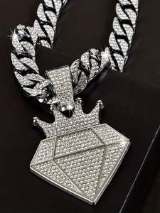 Iced Out <b>Crown</b> Diamond Pendant Necklace for Men Moissanite <b>Silver</b> Cuban Chain Hip Hop Jewellery Pendant - Product Image 5