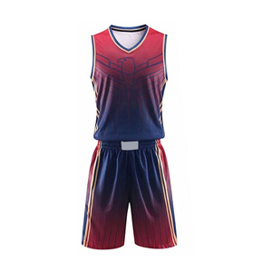 Conjunto de Uniforme de Baloncesto para Hombre, Degradado Rojo y Azul, Sin Mangas, Cuello en V, Jersey Deportivo de Secado Rápido y Pantalones Cortos, Uniforme de Baloncesto Femenino - Product Image 3
