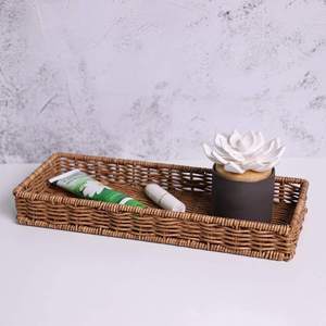 Hand-Woven Rattan Serving Tray with <b>Handles</b> Decorative <b>Wicker</b> <b>Basket</b> Organizer for Breakfast Snacks Home Decor - Product Image 2