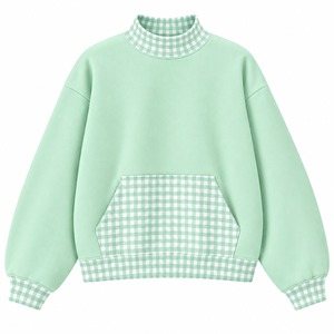 Sweat-shirt gris surdimensionné en molleton pour femme avec poche à carreaux et imprimé vichy, design épaules tombantes, style automne - Product Image 2