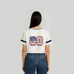 Camiseta de fútbol americano de malla corta al por mayor, cuello en V, estampado de número personalizado, top oversize de streetwear - Product Image 4