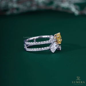 Custom 9K 10K 14K 18K White Gold Fancy Yellow Radiant Cut Diamond <b>Open</b> Bypass <b>Ring</b> Double Pavé Band Luxury Statement Diamond Rin - Product Image 3