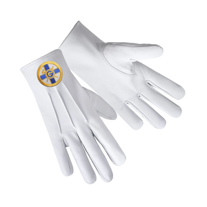 Guantes Masónicos de los Caballeros de York con Cruz de Honor, de Cuero con Parche Redondo Bordado a Máquina, Guantes de Regalia Blancos - Product Image 2