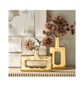 Modern Brass Tabletop Vase With Handle <b>Gold</b> Finish Decorative Centerpiece for <b>Console</b> <b>Tables</b> and Mantels - Product Image 2