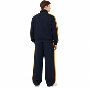 Quarter Zip High Quality Heavy Hoodies sets <b>Pullover</b> Side Stripes Mock Neck Jacket Elastic Waist and Baggy Joggers Casual Sets - Product Image 2