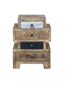 Table de chevet traditionnelle en bois de manguier massif avec 4 tiroirs, écologique, pour salon et appartement - Product Image 2