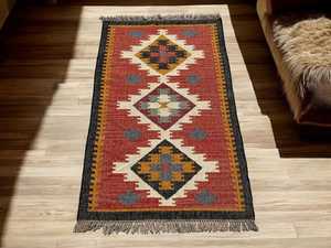 Alfombra Rectangular Hecha a Mano por Krafterscustom, Diseño Geométrico Kilim, Ecológica, de Lana y Acrílico, para Sala de Estar, Fácil de Limpiar - Product Image 2