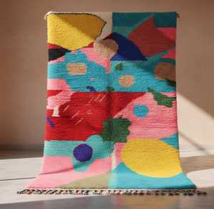 Tapis marocain Beni Ourain noué à la main |   Tapis shaggy berbère 100% laine |   Tapis géométrique bohème fait main sur mesure en gros - Product Image 3