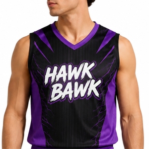 Maillot de basket-ball personnalisé pour homme, sans manches, col en V, vêtements de sport, tissu respirant, séchage rapide, léger, athlétique - Product Image 1
