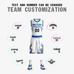 Conjunto de Uniforme de Baloncesto Personalizado Blanco y Azul, Jersey Sublimado, Pantalones Cortos, Absorbe la Humedad, 100% Poliéster, Unisex, Adulto, Todas las Temporadas - Product Image 4