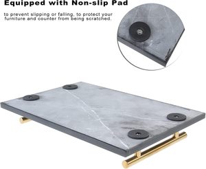 Modern <b>Black</b> Marble Serving Tray with Gold Metal Handles Luxury Decorative <b>Vanity</b> Tray for Bathroom Bedroom Coffee <b>Table</b> Kitchen - Product Image 4