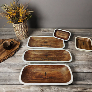 <b>Large</b> Vintage Brown Wooden Prayer Dough Bowl Rustic Religious Christian Cross Engraved Home Decor Art Christmas Church <b>Candle</b> - Product Image 4