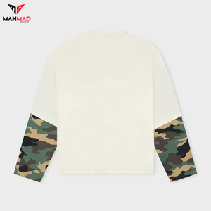 Camiseta de Manga Larga para Hombre, Estilo Urbano, Estampada, Lavada al Ácido, de Algodón, Camuflaje, Oversize, Corta, Desgastada, Personalizada, de Doble Capa - Product Image 2