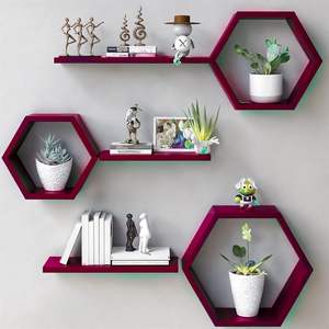 Wooden Floating <b>Wall</b> <b>Shelves</b> for Living Room <b>Wall</b> <b>Mounted</b> Set of 6 Hexagon <b>Shelves</b> for Photos Plants and <b>Wall</b> Decor Honeycomb - Product Image 1