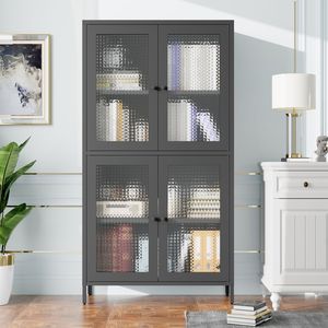 Libreria Classica in Metallo con 4 Ante in Vetro e 4 Ripiani, Vetrina Espositiva per Casa, Ufficio, Soggiorno - Product Image 3