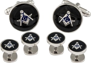 Ensemble de boutons de manchette et de clous de chemise maçonniques pour hommes, en argent, avec boîte de présentation de voyage, pour mariage et garçons d'honneur - Product Image 3