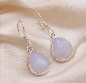 Natural Rainbow Moonstone Pear Drop <b>Earrings</b> 925 <b>Sterling</b> <b>Silver</b>, Faceted White Gemstone <b>Dangle</b> <b>Earrings</b> Handmade Jewelry for Wo - Product Image 2