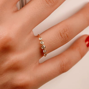 Anillo de boda de cinco piedras con diamante cultivado en laboratorio de corte redondo para mujer, oro macizo de 14k, regalo de lujo de aniversario para pareja - Product Image 1