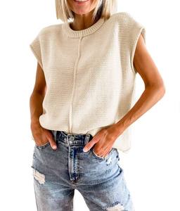 Débardeur en tricot sans manches à col rond, coupe ample décontractée, respirant, motif uni, 100 % coton, séchage rapide, pour femme, été - Product Image 5