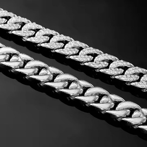 Moissanite Stones Prong <b>Cuban</b> <b>Link</b> <b>Chain</b> Necklace Solid 925 Sterling <b>Silver</b> with Rhodium Finish Passes Diamond Tester - Product Image 4
