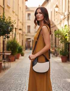 Minimalist Panelled <b>Crossbody</b> <b>Bag</b> Animal Prints Black White Genuine Leather Detachable Strap Zipper Closure Large Capacity <b>Hobo</b> - Product Image 3