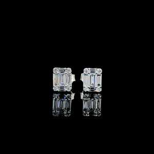 Boucles d'oreilles clous en moissanite étincelante taille baguette et diamant rond, en argent 925, bijoux de fiançailles pour femme, cadeau charmant - Product Image 1