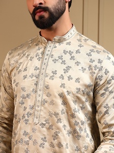 Ensemble Kurta Pyjama pour Homme, Coupe Classique, Style Traditionnel Indien et Pakistanais, Longueur Genou, Infroissable, Tenue Décontractée - Product Image 6