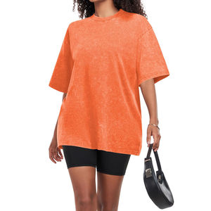 Camiseta de cuello redondo de alta calidad con lavado ácido para niñas, camisetas cortas lisas para mujer con estampado reflectante, la mejor oferta de verano en camisetas con lavado ácido. - Product Image 1