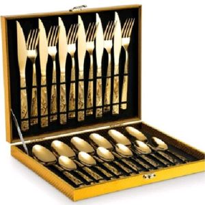 Ensemble de couverts élégants en acier inoxydable doré, vaisselle de table pour hôtel et restaurant, kit de couverts de luxe, ensemble de service pour dîner avec étui élégant - Product Image 1