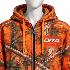 <b>Orange</b> Woodland Print Full Zip <b>Hoodie</b> <b>Mens</b> Casual Outdoor Hooded Sweatshirt with Drawstring Kangaroo Pockets Warm Winter Wear - Product Image 4