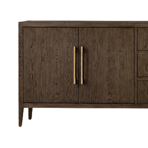 Luxury Modern <b>Sideboard</b> Cabinet Solid Teak with Natural Grain Dark Finish Four Doors Three Drawers and Gold <b>Metal</b> Handle - Product Image 2