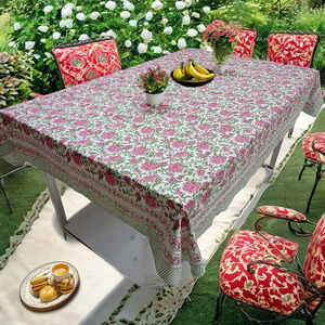 Nappe de table en coton rose à motifs floraux, attrayante et magnifique, faite à la main, avec chemin de table pour la décoration de fêtes et de mariages - Product Image 3