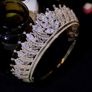 มงกุฎเพชรซิร์คอนสุดหรูสำหรับเจ้าสาว มงกุฎทองคำสำหรับงานแต่งงาน เครื่องประดับศีรษะคริสตัลสำหรับราชินี มงกุฎสำหรับงานประกวด ผู้หญิง งานปาร์ตี้ เครื่องประดับผม <span class=keywords><strong>A1723</strong></span> - Product Image 4