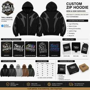 Sudadera con Capucha y Cremallera para Hombre, Negra, de Algodón, Corte Regular, Estampado Geométrico, Lavado Ácido, Estilo Gótico Casual de Invierno, Tejido de Punto, 350g - Product Image 4
