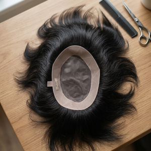 Toupee de Cabello Remy Indio Liso, 130% de Densidad, Base de Encaje Mono, Parte Central, Nudos Invisibles, Textura de 8mm - Product Image 6