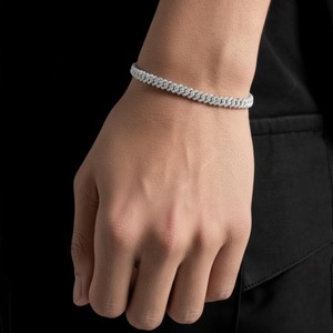 Bracelet en argent sterling 925 micro-pavé, maillons cubains, moissanite, fin, luxueux, pour hommes et femmes - Product Image 2