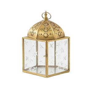 Lanterne en verre et laiton artisanale, porte-bougie décoratif suspendu, style marocain vintage, décoration d'intérieur, lumière - Product Image 1