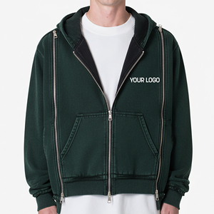 High Quality Winter Wear Men's 580Gsm <b>Thick</b> <b>Fleece</b> Zipper Hoodies 100% Cotton Oversized Boxy Fit Embroidered Custom Hoodies - Product Image 4