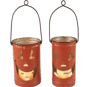 Smiling Jack O <b>Lanterns</b> <b>Set</b> of 2 Halloween Decoration <b>Set</b> Of 2 Pieces candle <b>lanterns</b> - Product Image 1