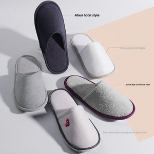 Pantoufles d'hôtel personnalisées OEM avec logo, en coton éponge blanc lavable, pour spa et invités, jetables, de luxe, bon marché, vente en gros - Product Image 4