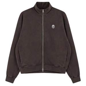 Ensemble veste et pantalon de jogging côtelés marron délavé à col montant zippé pour homme – Style décontracté en coton, streetwear et tenue de sport - Product Image 1