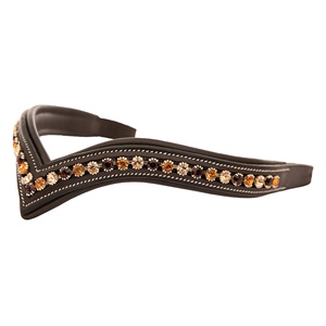 Bride de cheval personnalisable en cuir indien tanné végétal de haute qualité, avec frontale en cristal, coloris pêche clair, bordeaux, topaze, confortable pour l'équitation - Product Image 3