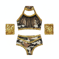 Costume de danse pour femmes, uniforme de majorette personnalisé, camouflage, paillettes, franges, ensemble de 2 pièces, halter, performance, OEM