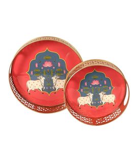 Elegante Bandeja de Hierro Metálico Pichwai para Servir, Regalar, Decorar, Festivales y Cestas - Product Image 3