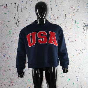 USA BLUE <b>Mock</b> <b>Neck</b> Sweatshirt 100% RED Applique Embroidery wide <b>neck</b> Sweatshirt Finer Threads - Product Image 3