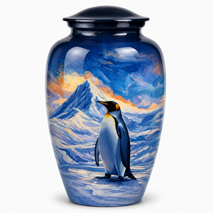 Beautiful Nature with Penguins Memorial Picture Sticker with Enamel Cremation Urn for Human Funeral Ashes - Product Image 2